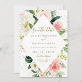 Pinorgeometrisch rosa Rosa Save the Date Gold Einladung (Vorderseite)