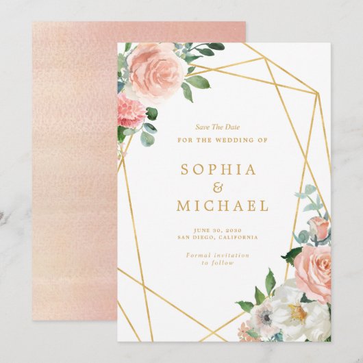 Pinot Bloral Gold Script Geometrisch Save The Date (Vorne/Hinten)