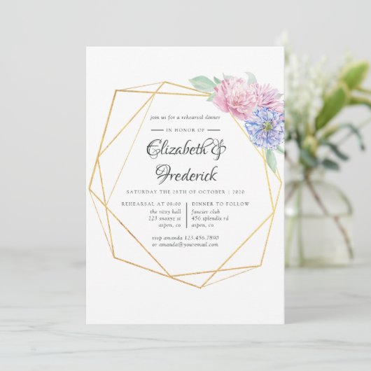 Pinot & Mint Geometric Probe Abendessen Einladung (Stehend Vorderseite)