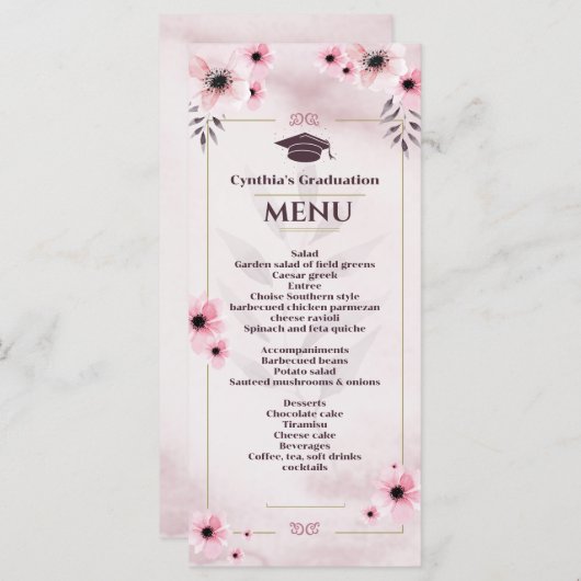 Pinot rosa Abschluss Abendessen Menü Invii Menükarte (Vorne/Hinten)