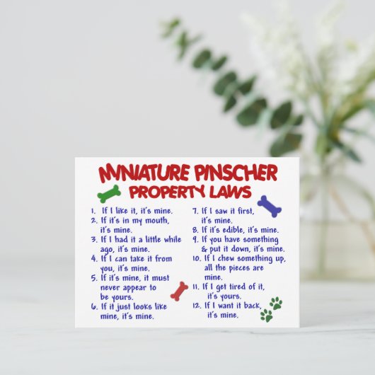 Pinscher-Eigentumsgesetze 2 Postkarte (Stehend Vorderseite)
