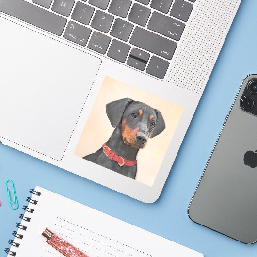 Pinscher Malerei Original Tierart Aufkleber (Laptop mit iPhone)