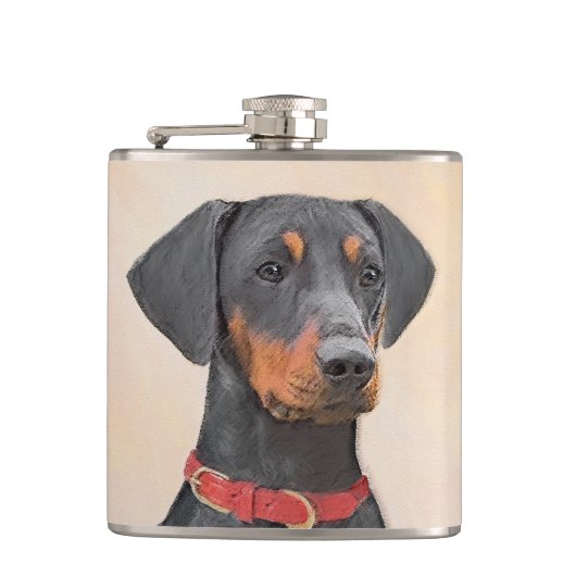 Pinscher Malerei Original Tierart Flachmann (Vorderseite)
