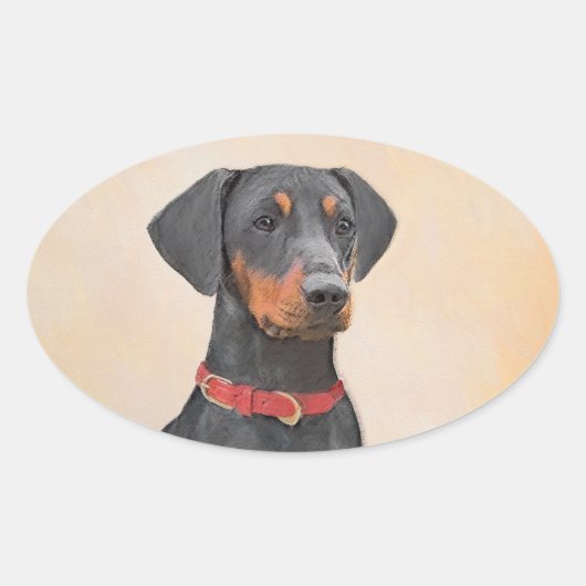Pinscher Malerei Original Tierart Ovaler Aufkleber (Vorderseite)