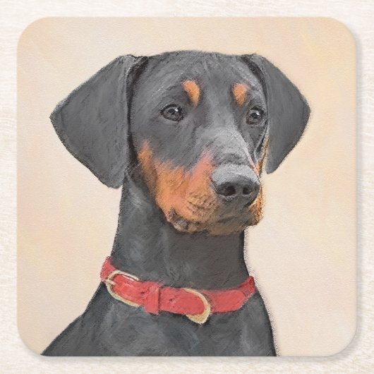 Pinscher Malerei Original Tierart Rechteckiger Pappuntersetzer (Vorderseite)