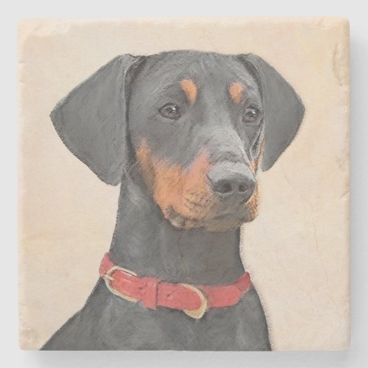 Pinscher Malerei Original Tierart Steinuntersetzer (Vorderseite)