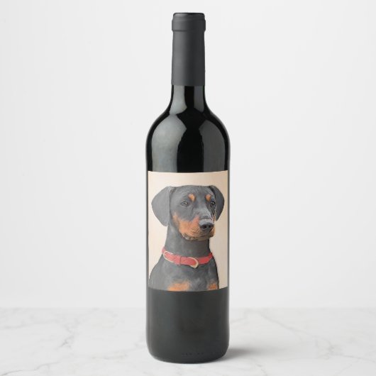 Pinscher Malerei Original Tierart Weinetikett (Vorderseite)