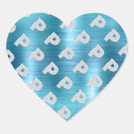 Pinsel Aqua Silver Letter P Herz-Aufkleber