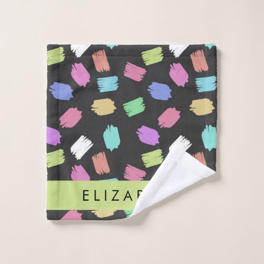 Pinsel, farbenfrohe Pinselstriche, Ihr Name Badhandtuch Set (Waschlappen)