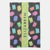 Pinsel, farbenfrohe Pinselstriche, Ihr Name Geschirrtuch (Vertikal)