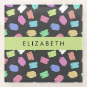 Pinsel, farbenfrohe Pinselstriche, Ihr Name Glasuntersetzer (Vorderseite)