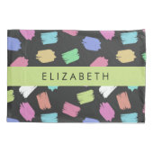 Pinsel, farbenfrohe Pinselstriche, Ihr Name Kissenbezug (Rückseite)