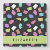 Pinsel, farbenfrohe Pinselstriche, Ihr Name Quadratische Wanduhr (Vorderseite)