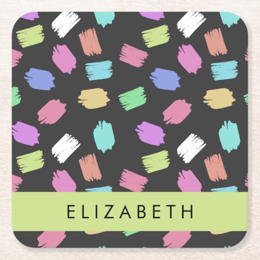 Pinsel, farbenfrohe Pinselstriche, Ihr Name Rechteckiger Pappuntersetzer (Vorderseite)