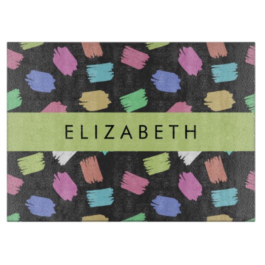 Pinsel, farbenfrohe Pinselstriche, Ihr Name Schneidebrett (Vorderseite)