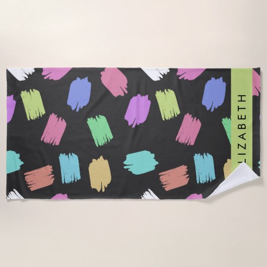 Pinsel, farbenfrohe Pinselstriche, Ihr Name Strandtuch (Vorderseite)