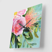 Pinsel Floral I Quadratische Wanduhr (Winkel)