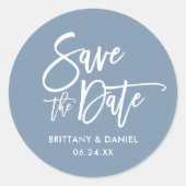 Pinsel für Script Blue Save the Date Umschlag Aufk Runder Aufkleber (Vorderseite)