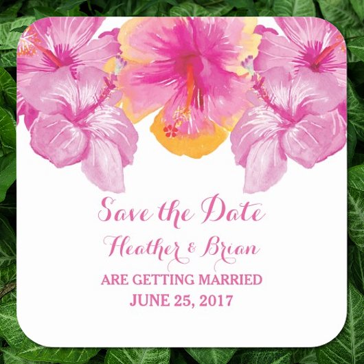 Pinsel Hibiskus Floral Save the Date Aufkleber