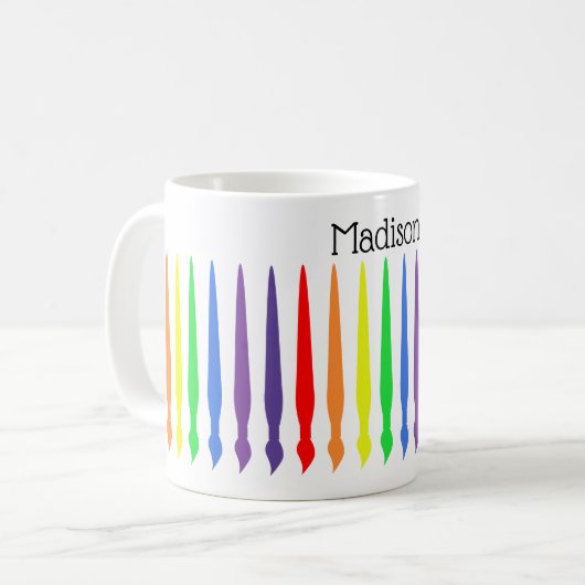 Pinsel in Regenbogenfarben, Ihr Name Kaffeetasse (Vorderseite Links)