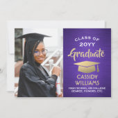 Pinsel Lila und Gold Modernes Abschluss Foto Einladung (Vorderseite)