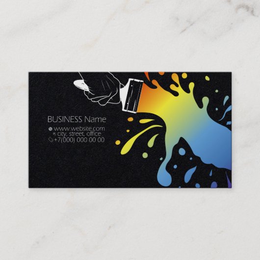 Pinsel mit farbigen Farbflecken in der Hand Visitenkarte (Vorderseite)