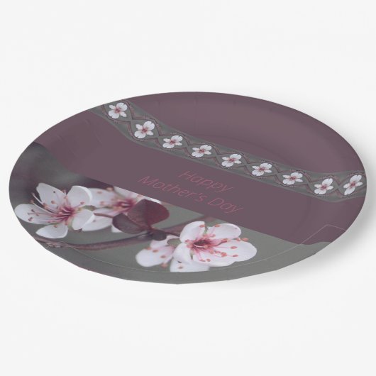 Pinsel mit Grün und Pflaumen Pappteller (Schrägansicht)