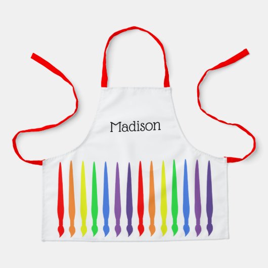 Pinsel mit Regenbogen und Ihr Name auf einem Kind Schürze (Vorderseite)