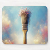 Pinsel mit rosa Gipskraut Mousepad (Vorne)