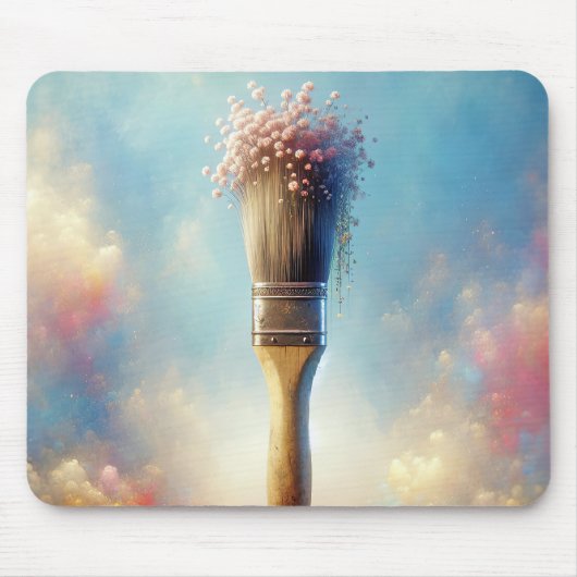 Pinsel mit rosa Gipskraut Mousepad (Vorne)