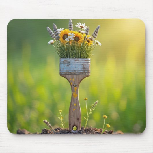 Pinsel mit Wildblumen Mousepad (Vorne)