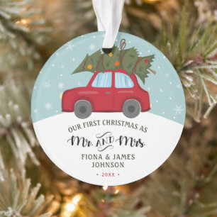 Pinsel Schrift Erstes Weihnachten Rotes Auto Ornament