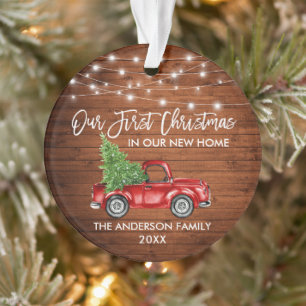 Pinsel Schrift Holz 1. Weihnachten Zuhause LKW Lic Ornament