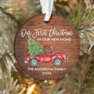 Pinsel Schrift Holz Erstes Weihnachten Neues Zuhau Ornament