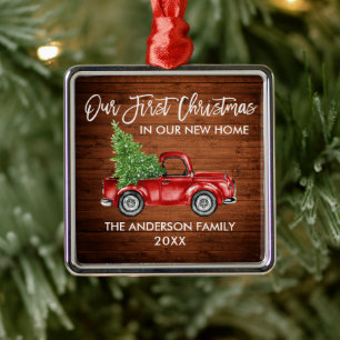 Pinsel Schrift Holz Erstes Weihnachten Neues Zuhau Ornament Aus Metall