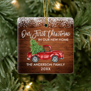 Pinsel Schrift Holz Schnee 1. Weihnachten Zuhause  Keramikornament