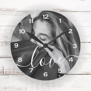 Pinsel-Schrift Liebe Individuelles Foto-Andenken Runde Wanduhr