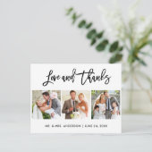Pinsel Schrift Liebe und Dank Hochzeit 3 Foto Postkarte (Stehend Vorderseite)