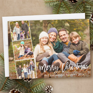 Pinsel Schrift Merry Christmas Familie 4 Foto Feiertagskarte