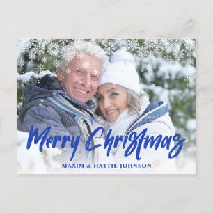 Pinsel Schrift Merry Christmas Schneeflocken Foto Feiertagspostkarte