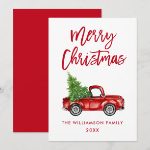 Pinsel Schrift Roter Vintage-LKW Weihnachtskarte Einladung