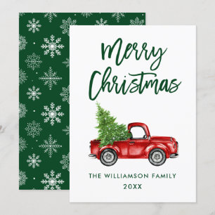 Pinsel Schrift Roter Vintage-LKW Weihnachtskarte G Einladung