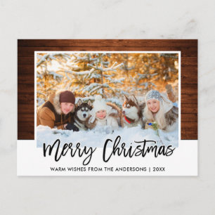 Pinsel Schrift Rustikale Holz Familie Foto Weihnac Postkarte