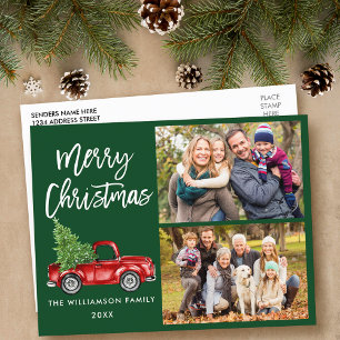 Pinsel Schrift Vintage LKW 2 Foto Weihnachten Grün Postkarte