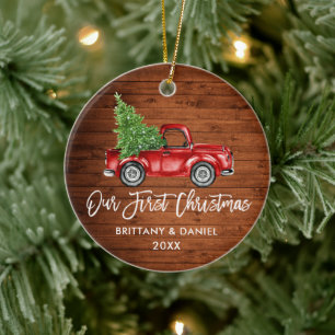 Pinsel Schrift Vintage LKW Holz Erstes Weihnachten Keramik Ornament