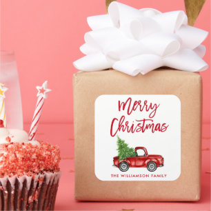 Pinsel Schrift Vintage-LKW Weihnachten Quadratischer Aufkleber