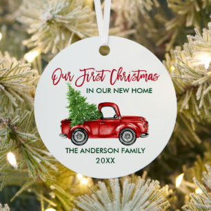 Pinsel Schrift Weihnachten Neues Zuhause Lastwagen Ornament Aus Metall