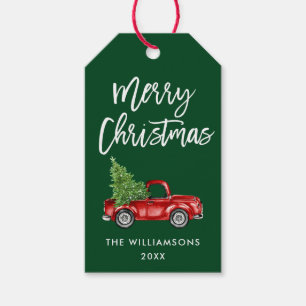 Pinsel Schrift Weihnachten Vintage LKW Grün Geschenkanhänger