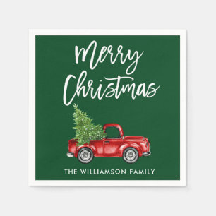 Pinsel Schrift Weihnachten Vintage LKW Grün Serviette