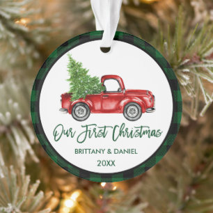 Pinsel Schriftzug Lastwagen Erstes Weihnachten Grü Ornament
